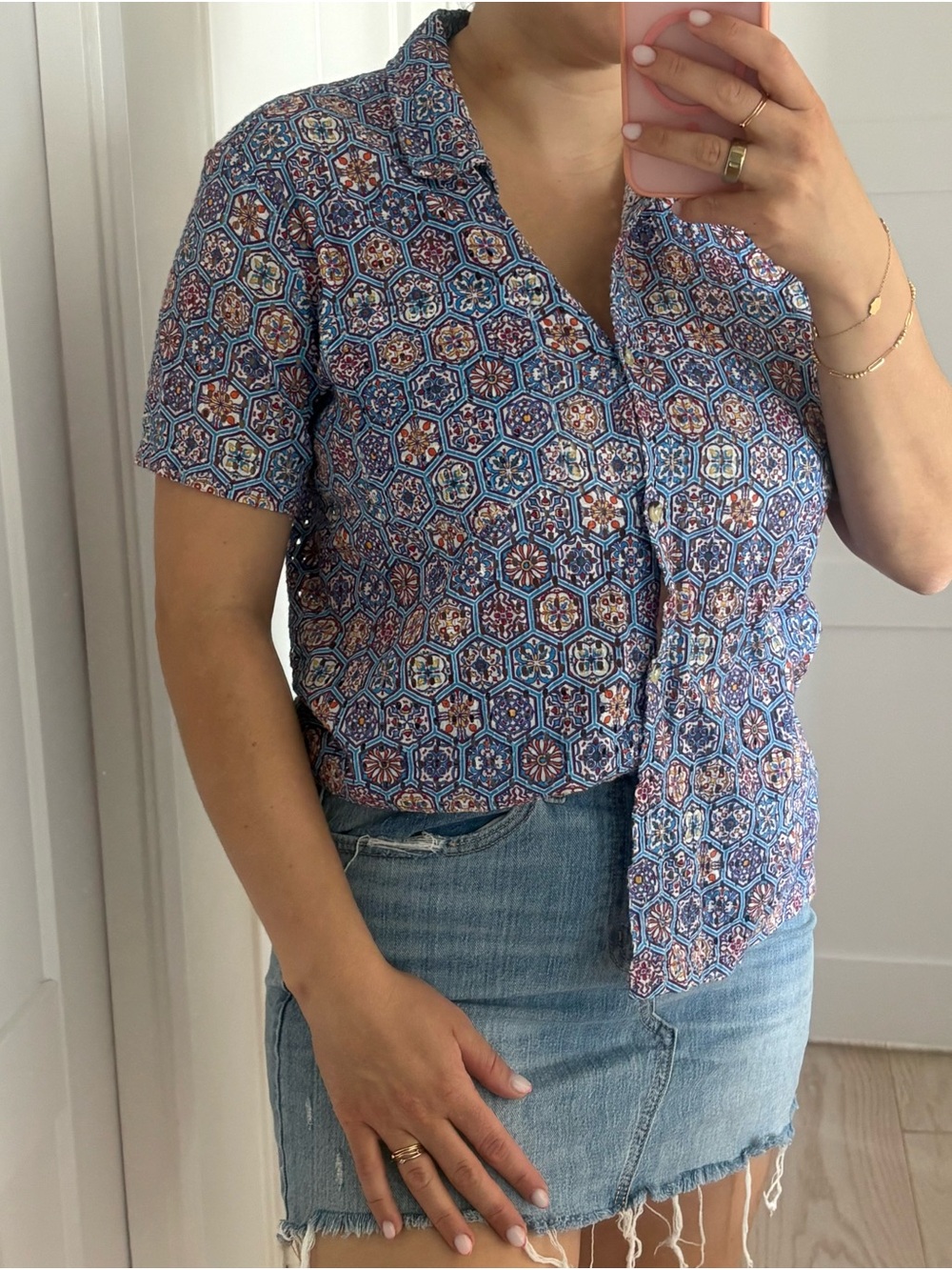 SOLID & STRIPED Blue Printed Short-Sleeve Button-Down Shirt